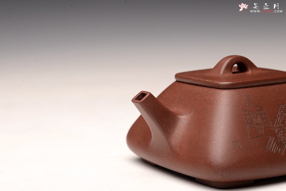 紫砂壶图片：强强联合 国师和石装饰 文气简约  全手四方瓢 精道实用 - 宜兴紫砂壶网
