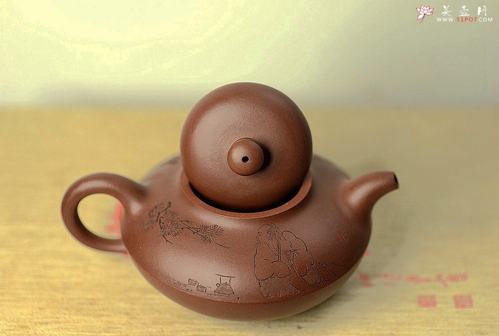 紫砂壶图片：曼生十八式之紫泥合欢 文气装饰 器形周正 做工严谨 - 宜兴紫砂壶网