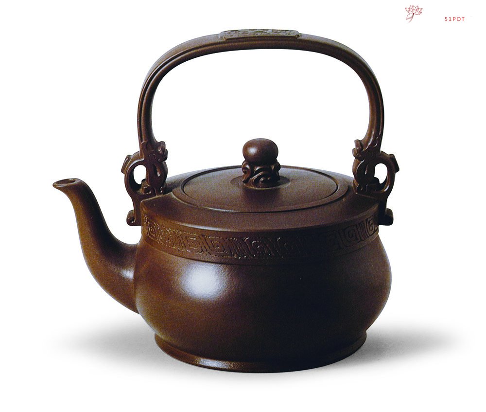 紫砂壶图片：双龙提梁壶 - 宜兴紫砂壶网