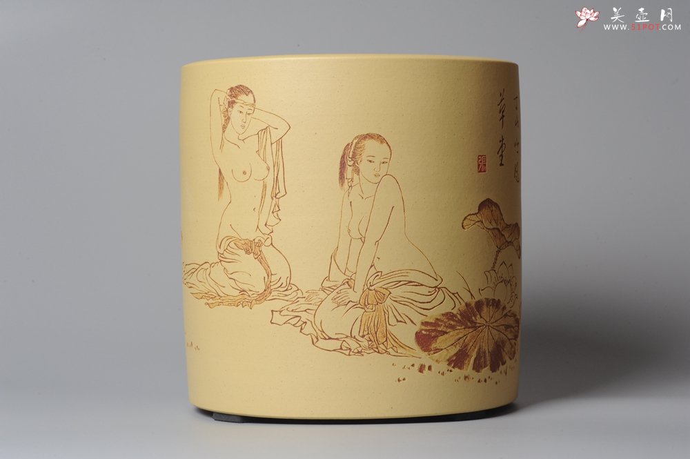 紫砂壶图片：出水芙蓉 清雅笔筒 自品 - 宜兴紫砂壶网