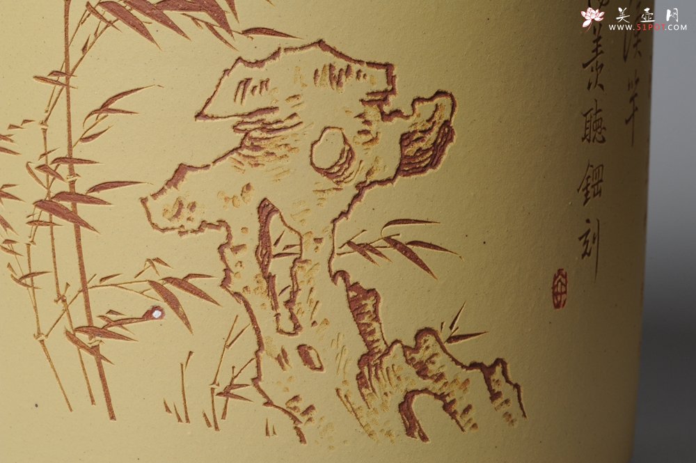 紫砂壶图片：素雅 文气 有兰有竹 笔筒 功力精湛 - 宜兴紫砂壶网