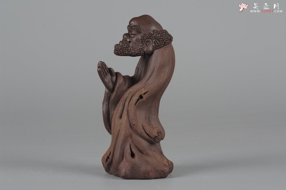 紫砂壶图片：精品小号树桩达摩茶宠摆件 神态生动  - 宜兴紫砂壶网