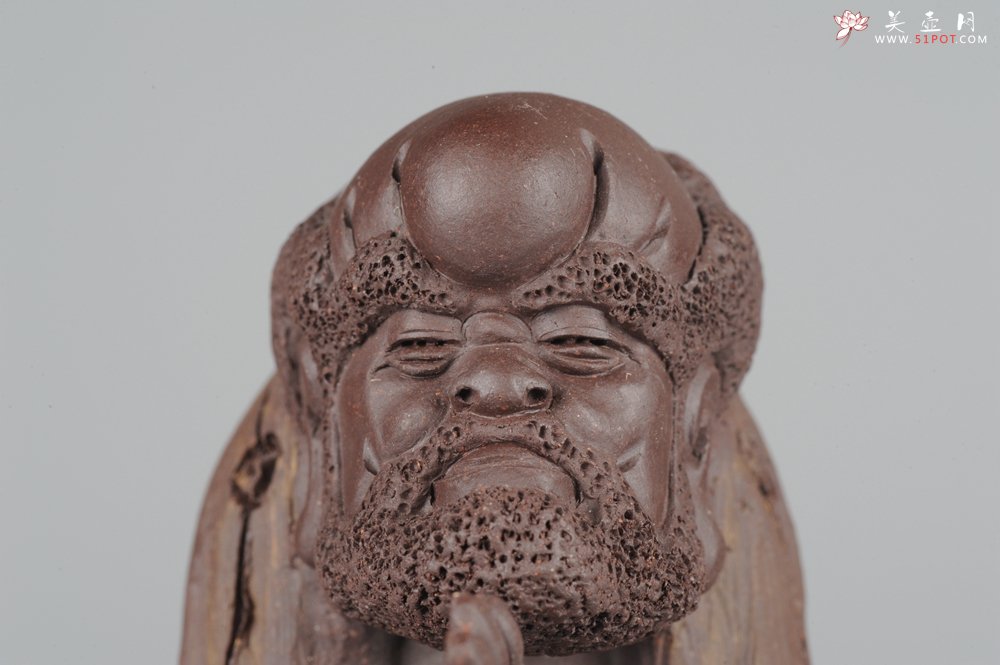 紫砂壶图片：大号树桩达摩 神态生动 精致茶宠 - 宜兴紫砂壶网