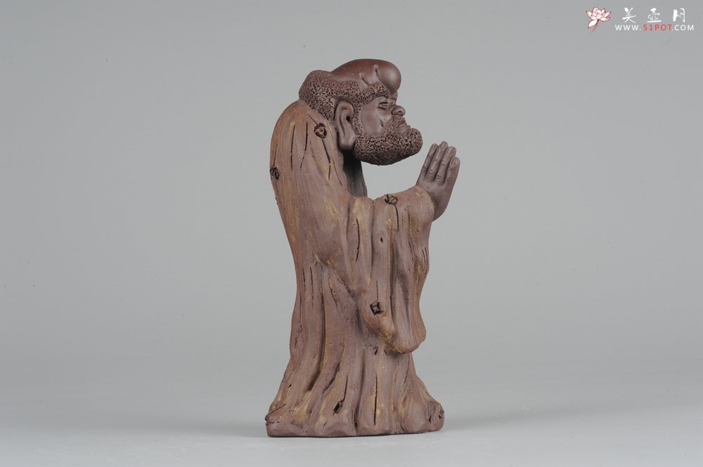 紫砂壶图片：大号树桩达摩 神态生动 精致茶宠 - 宜兴紫砂壶网