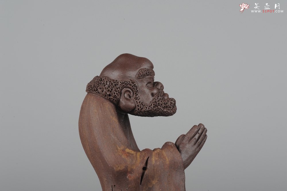 紫砂壶图片：精品小号树桩达摩茶宠摆件 神态生动  - 宜兴紫砂壶网