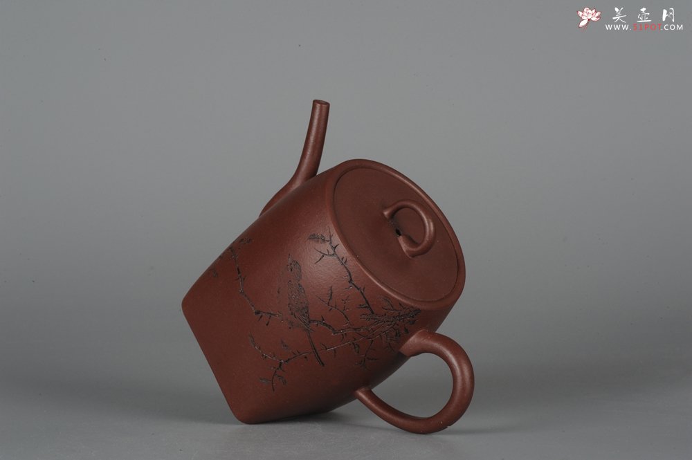 紫砂壶图片：全手工舍得套组 采用优质龙血砂泥料 助工袁德波精心装饰花鸟 - 宜兴紫砂壶网