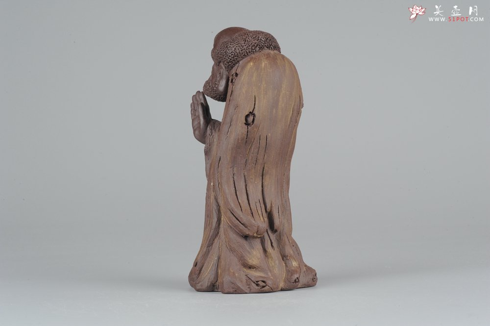 紫砂壶图片：大号树桩达摩 神态生动 精致茶宠 - 宜兴紫砂壶网