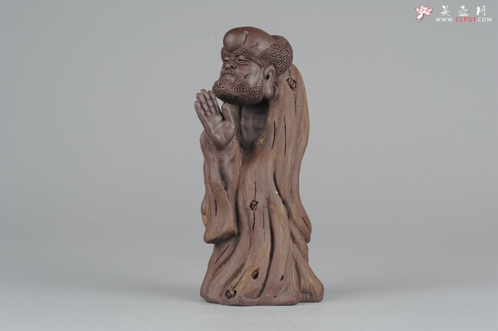 紫砂壶图片：大号树桩达摩 神态生动 精致茶宠 - 宜兴紫砂壶网