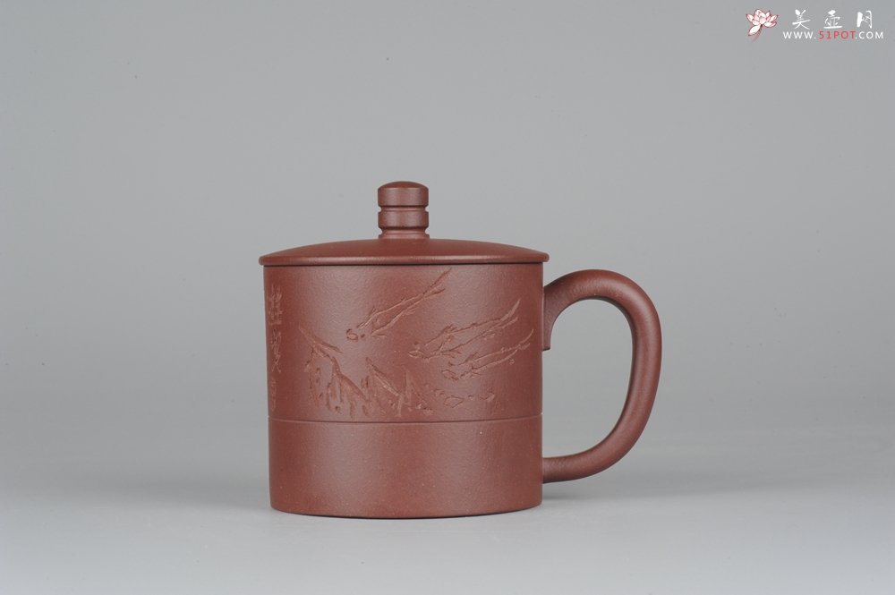 紫砂壶图片：美杯特惠精品紫砂盖杯 篆刻家张志伟教授装饰  - 宜兴紫砂壶网