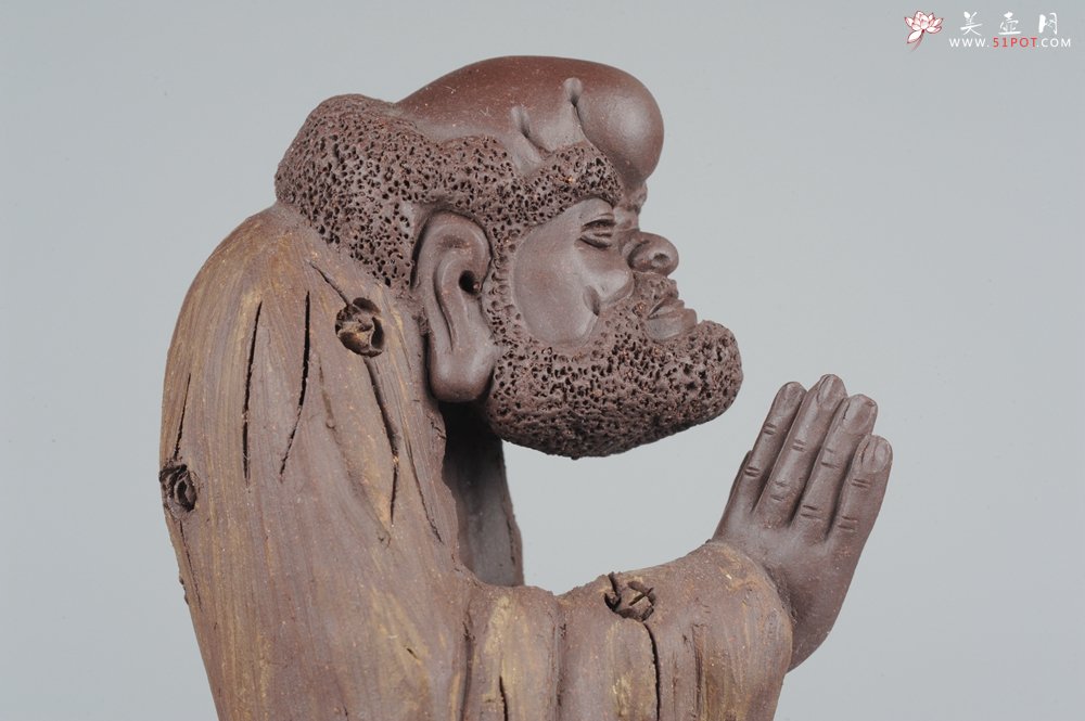 紫砂壶图片：大号树桩达摩 神态生动 精致茶宠 - 宜兴紫砂壶网