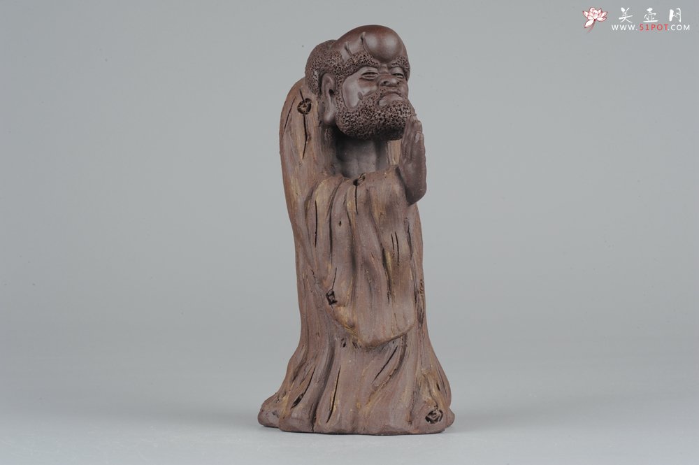 紫砂壶图片：大号树桩达摩 神态生动 精致茶宠 - 宜兴紫砂壶网