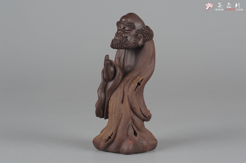 紫砂壶图片：精品小号树桩达摩茶宠摆件 神态生动  - 宜兴紫砂壶网