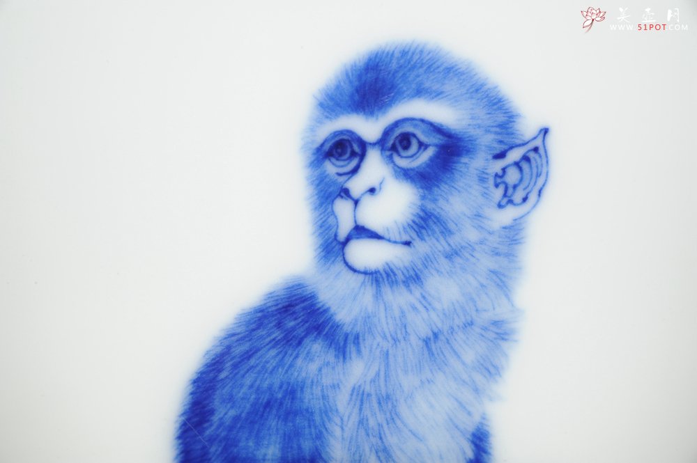 紫砂壶图片：生肖猴 景德镇全手工手绘青花主人杯  - 宜兴紫砂壶网