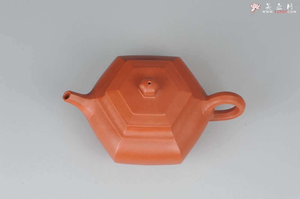 紫砂壶图片：非铁红色素泥 优质朱泥全手工大彬六方壶 端庄秀美 - 宜兴紫砂壶网