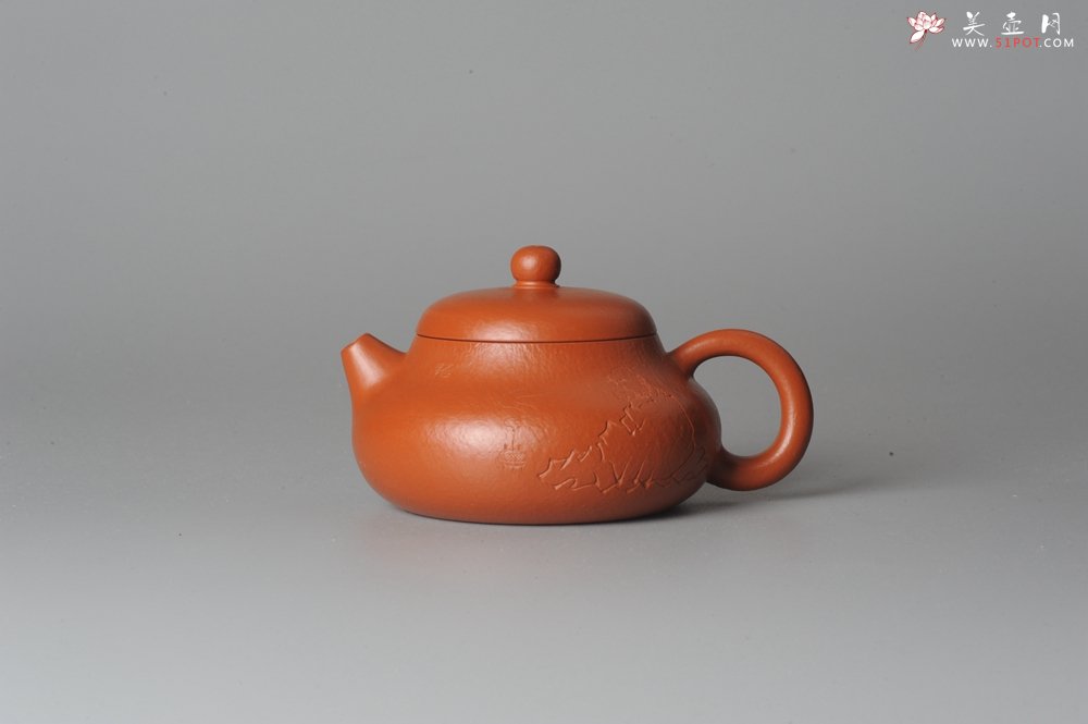 紫砂壶图片：优质赵庄朱泥全手工文旦 方健双刀文气装饰 - 宜兴紫砂壶网