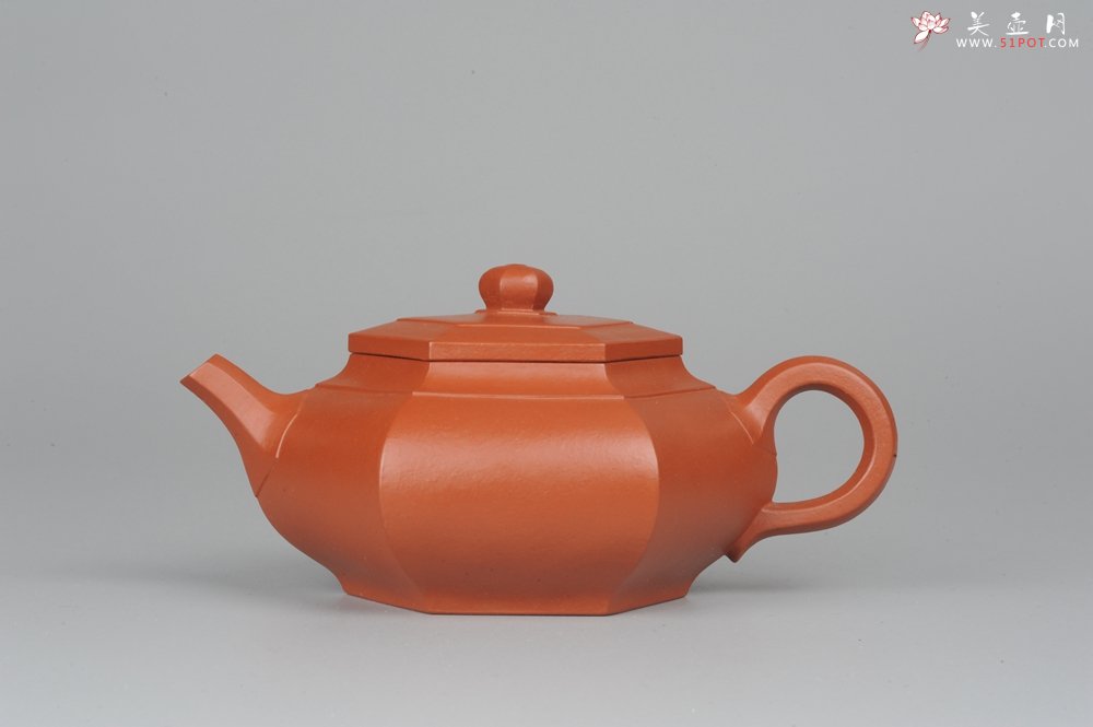 紫砂壶图片：非铁红色素泥 优质朱泥全手工大彬六方壶 端庄秀美 - 宜兴紫砂壶网