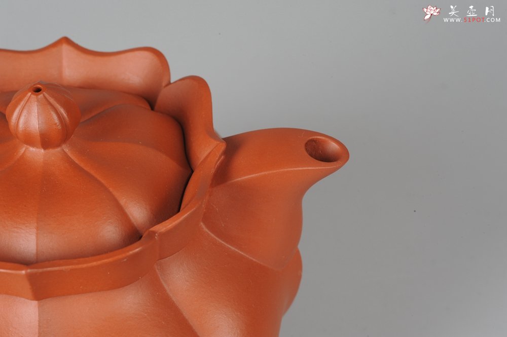 紫砂壶图片：优质小红泥莲花僧帽 线条干净利落 - 宜兴紫砂壶网