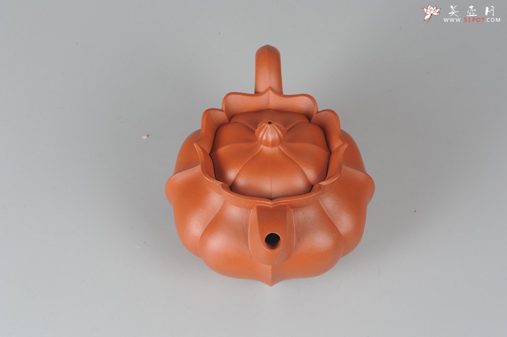 紫砂壶图片：优质小红泥莲花僧帽 线条干净利落 - 宜兴紫砂壶网