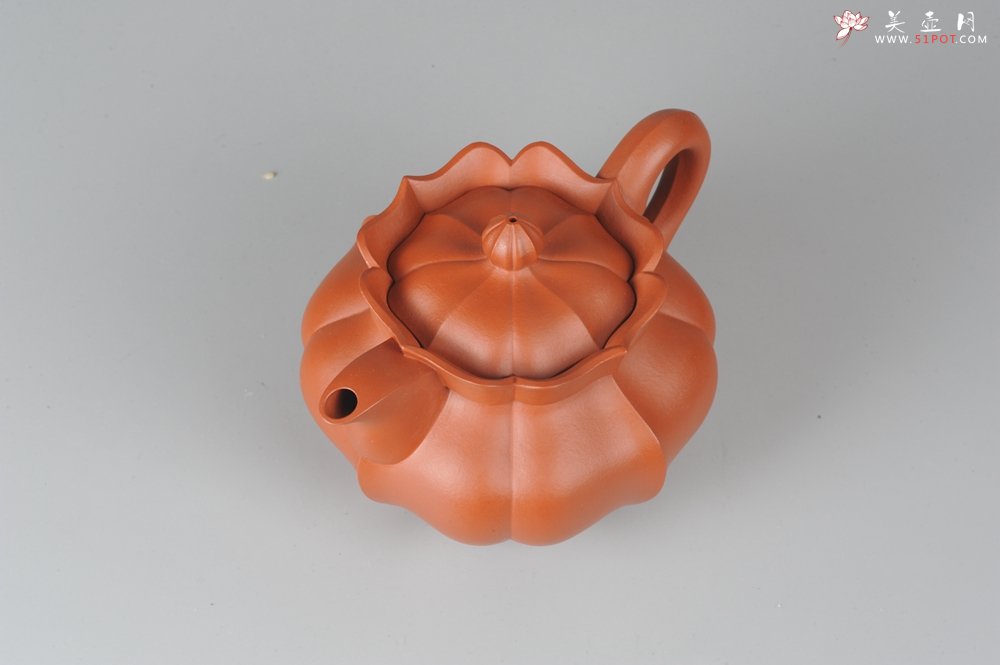 紫砂壶图片：优质小红泥莲花僧帽 线条干净利落 - 宜兴紫砂壶网
