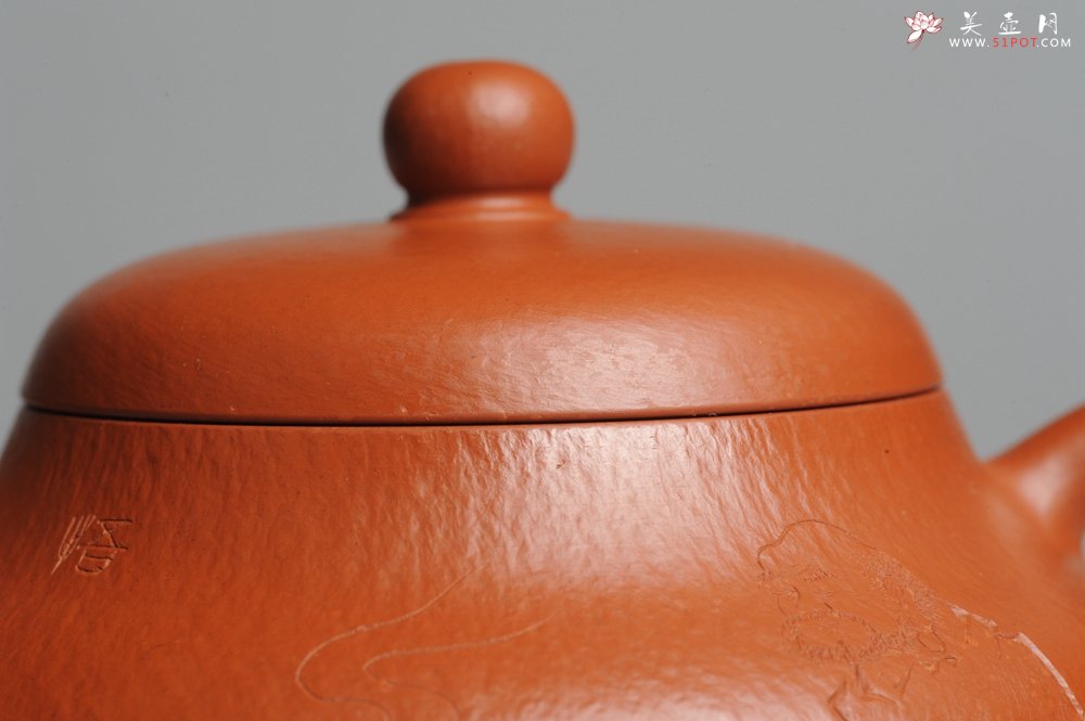 紫砂壶图片：优质赵庄朱泥全手工文旦 方健双刀文气装饰 - 宜兴紫砂壶网