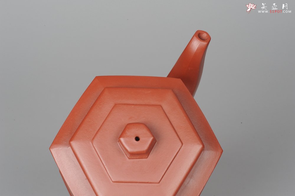 紫砂壶图片：端庄秀雅 大红袍朱泥全手工双线六方宫灯  - 宜兴紫砂壶网