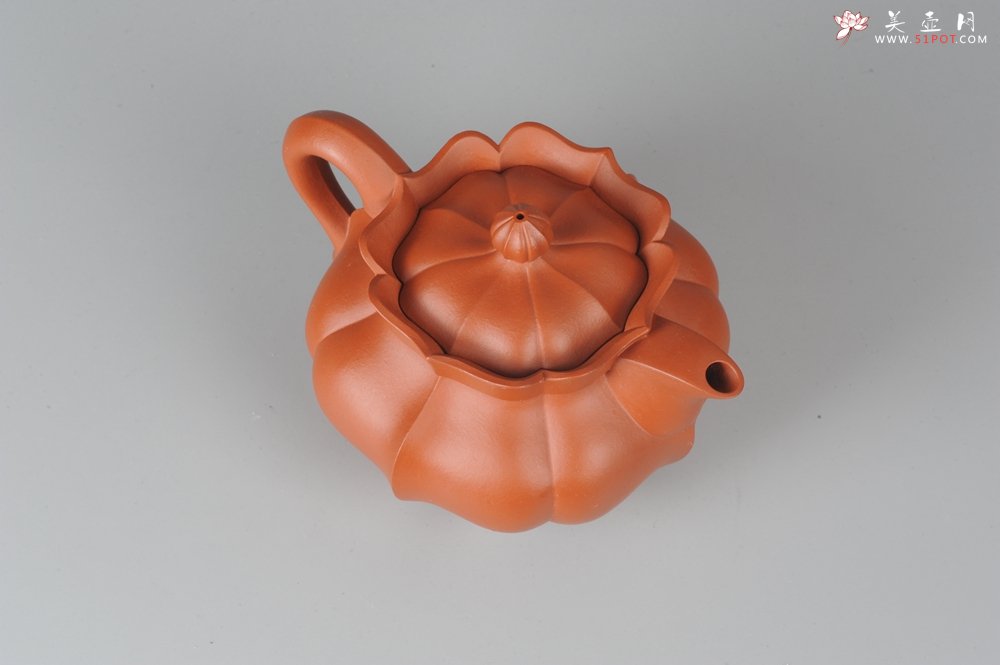 紫砂壶图片：优质小红泥莲花僧帽 线条干净利落 - 宜兴紫砂壶网