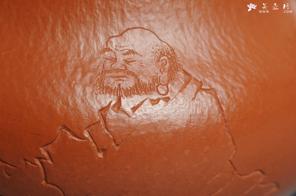 紫砂壶图片：优质赵庄朱泥全手工文旦 方健双刀文气装饰 - 宜兴紫砂壶网