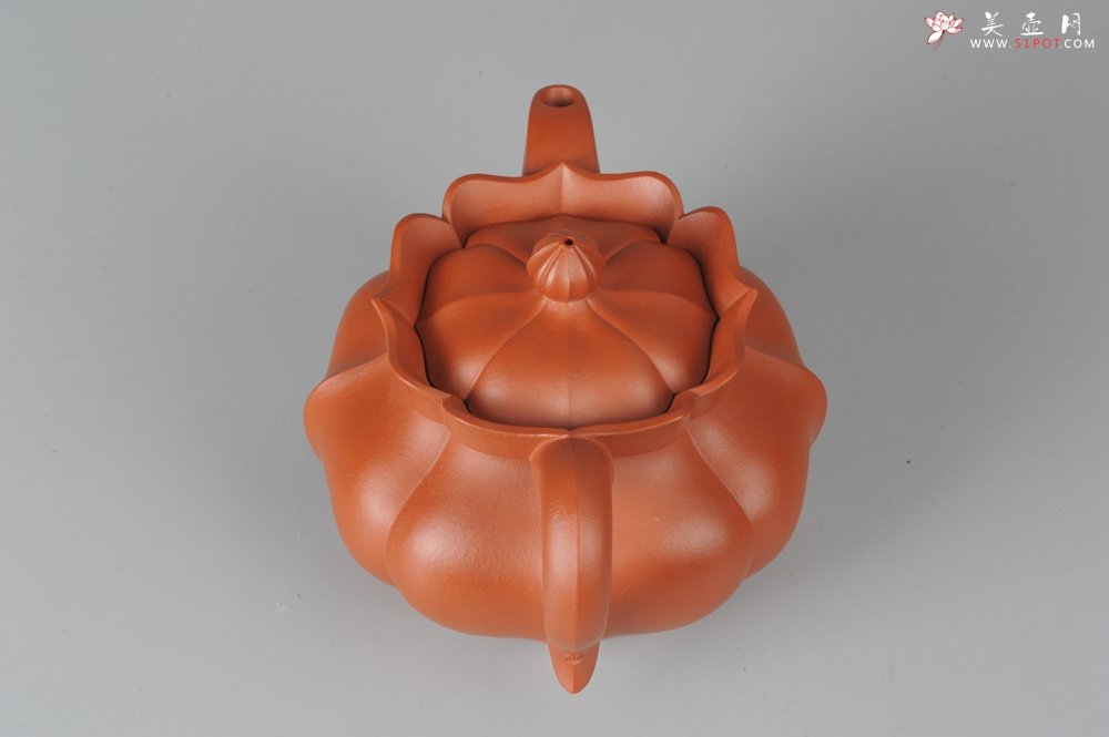 紫砂壶图片：优质小红泥莲花僧帽 线条干净利落 - 宜兴紫砂壶网