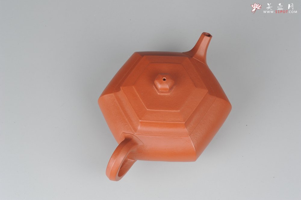 紫砂壶图片：非铁红色素泥 优质朱泥全手工大彬六方壶 端庄秀美 - 宜兴紫砂壶网