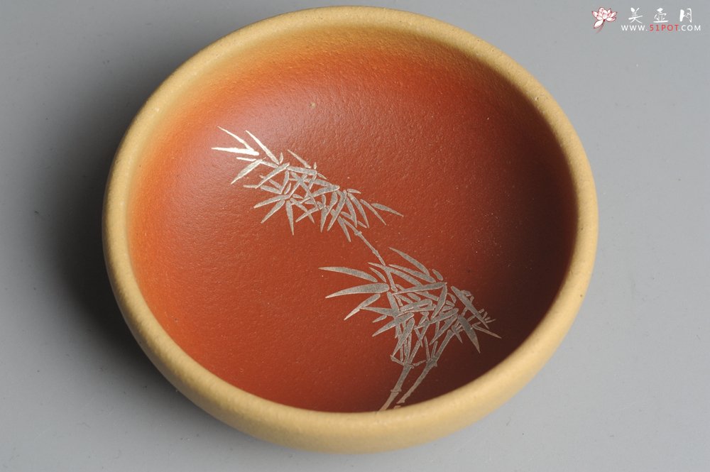 紫砂壶图片：美杯特惠 描银文气梅兰竹菊一套（4只） - 宜兴紫砂壶网