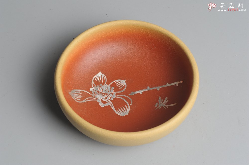 紫砂壶图片：美杯特惠 描银文气梅兰竹菊一套（4只） - 宜兴紫砂壶网