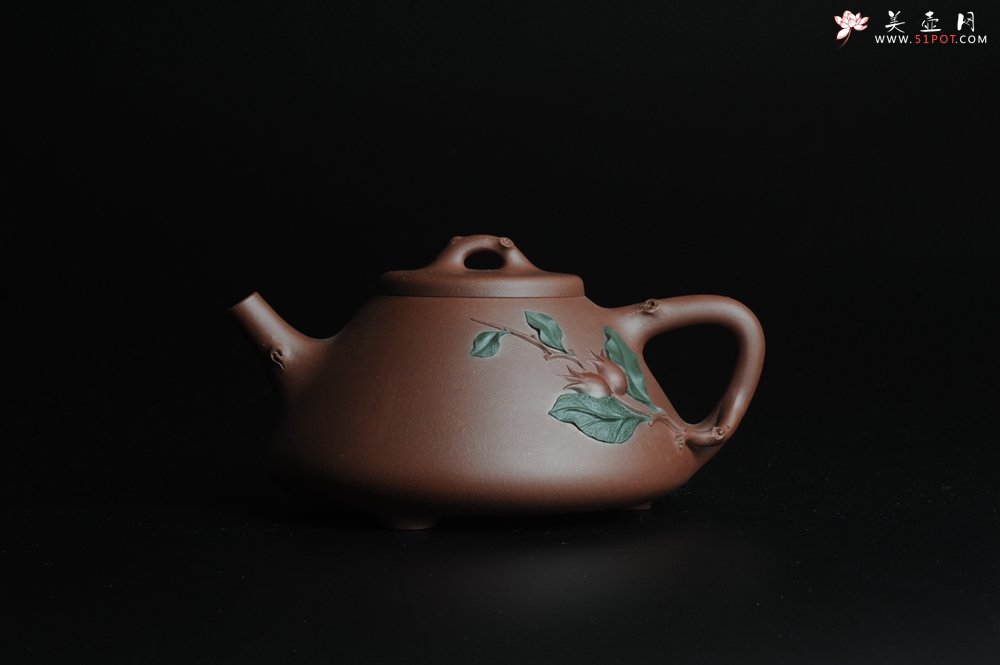 紫砂壶图片：难得老拼紫 全手春华秋实-子冶石瓢 逼真生动 - 宜兴紫砂壶网