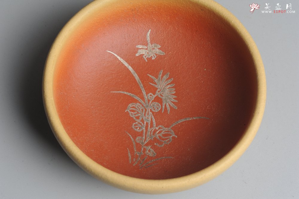 紫砂壶图片：美杯特惠 描银文气梅兰竹菊一套（4只） - 宜兴紫砂壶网