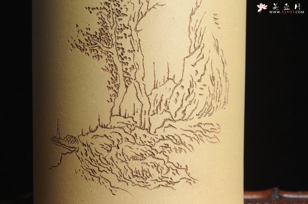 紫砂壶图片：美筒特惠 精品山水高帽笔筒二式 一曲新词酒一杯 老师不打草稿直接空刻 一气呵成  - 宜兴紫砂壶网