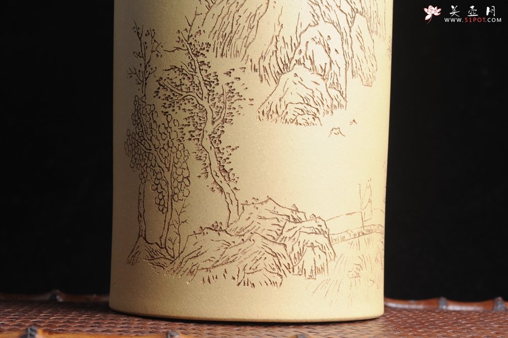 紫砂壶图片：美筒特惠 精品山水高帽笔筒一式 老师不打草稿直接空刻 一气呵成  - 宜兴紫砂壶网