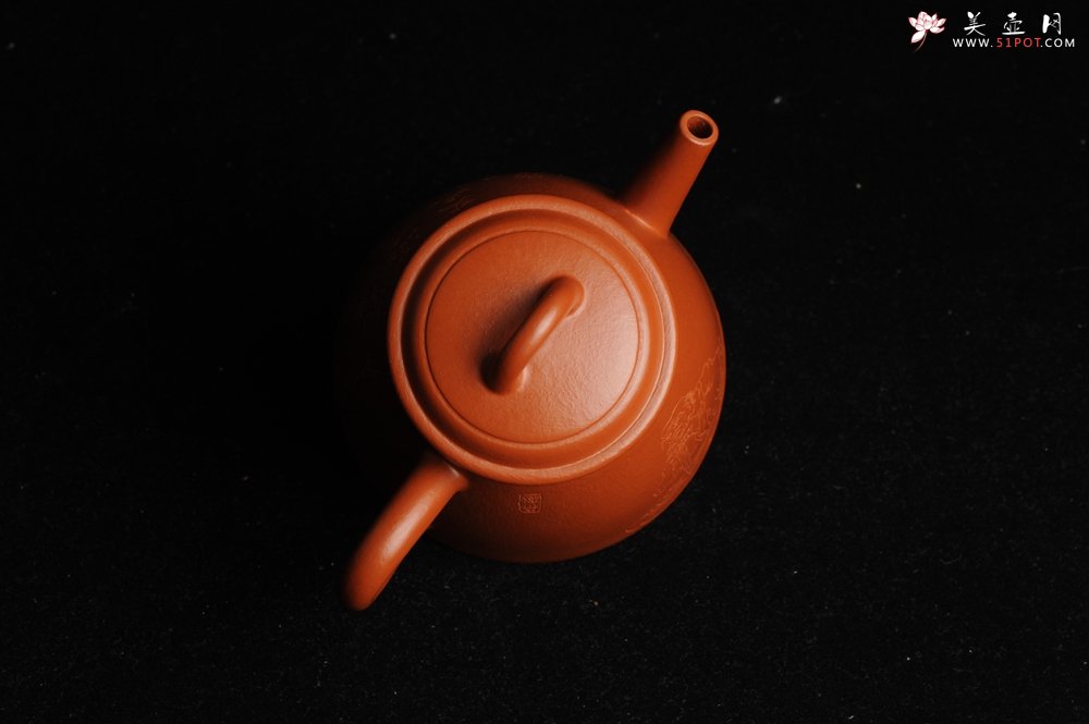 紫砂壶图片：优质朱泥全手工汉瓦二式 方健双刀文气装饰禅心图 超漂亮 - 宜兴紫砂壶网