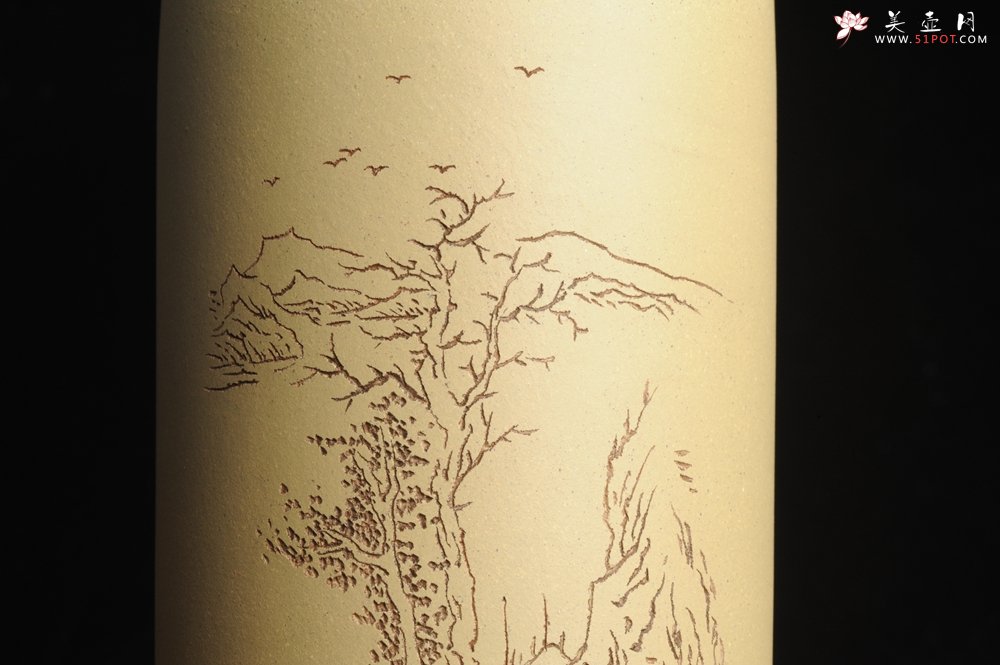 紫砂壶图片：美筒特惠 精品山水高帽笔筒二式 一曲新词酒一杯 老师不打草稿直接空刻 一气呵成  - 宜兴紫砂壶网