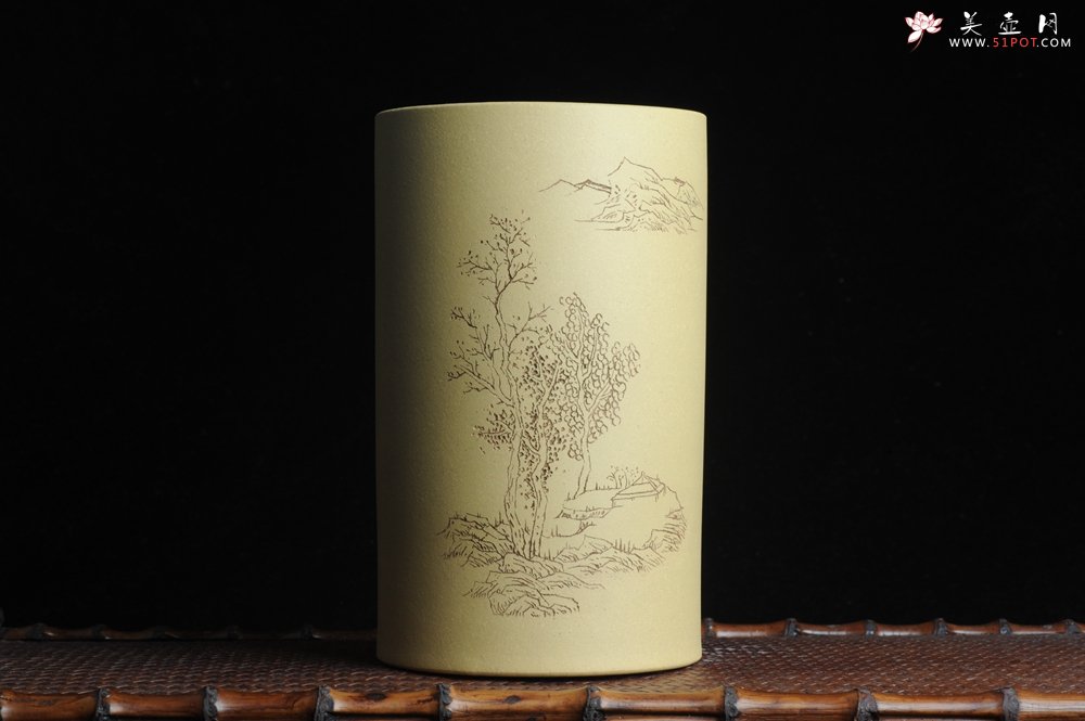 紫砂壶图片：美筒特惠 精品山水高帽笔筒三式 山高月小 水落石出 老师不打草稿直接空刻 一气呵成 - 宜兴紫砂壶网