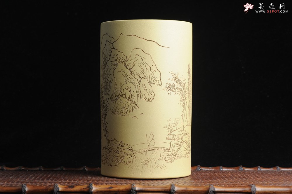 紫砂壶图片：美筒特惠 精品山水高帽笔筒一式 老师不打草稿直接空刻 一气呵成  - 宜兴紫砂壶网