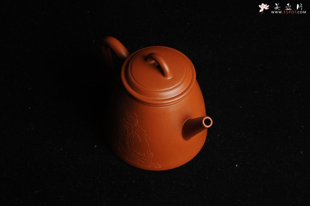 紫砂壶图片：优质朱泥全手工汉瓦二式 方健双刀文气装饰禅心图 超漂亮 - 宜兴紫砂壶网