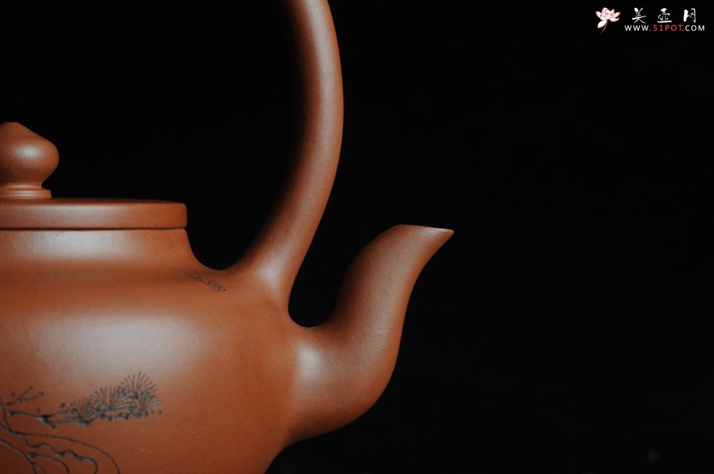 紫砂壶图片：全手工精品小红泥也是朱泥旭茂提梁 文气十足 - 宜兴紫砂壶网