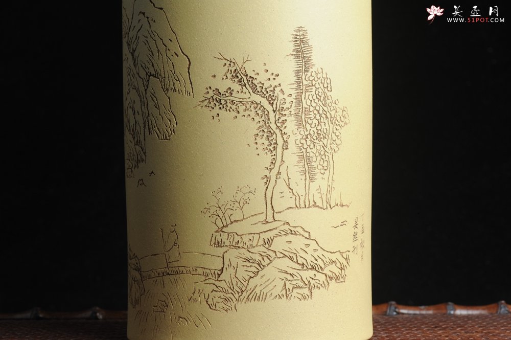 紫砂壶图片：美筒特惠 精品山水高帽笔筒一式 老师不打草稿直接空刻 一气呵成  - 宜兴紫砂壶网