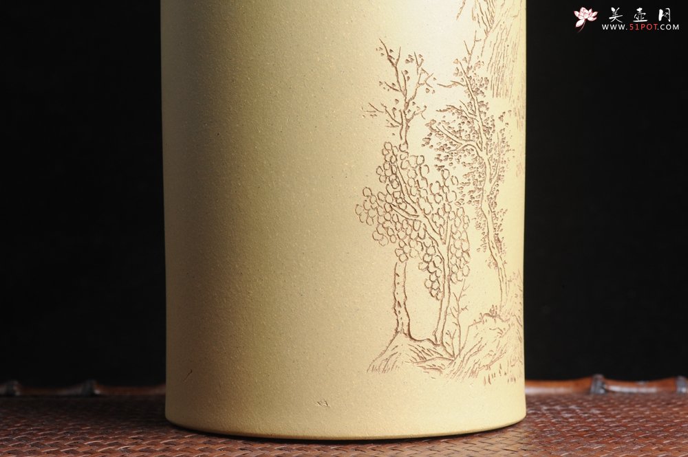 紫砂壶图片：美筒特惠 精品山水高帽笔筒一式 老师不打草稿直接空刻 一气呵成  - 宜兴紫砂壶网