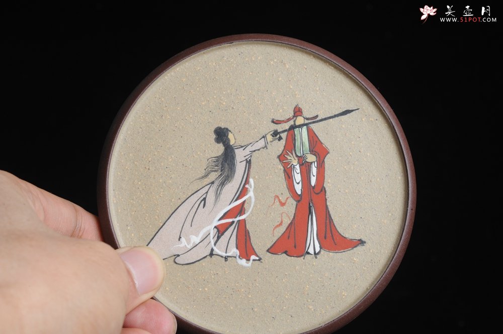 紫砂壶图片：美杯特惠 我的意中人是盖世英雄 精品泥绘品茗杯 杯垫一套 送礼自用佳品 - 宜兴紫砂壶网