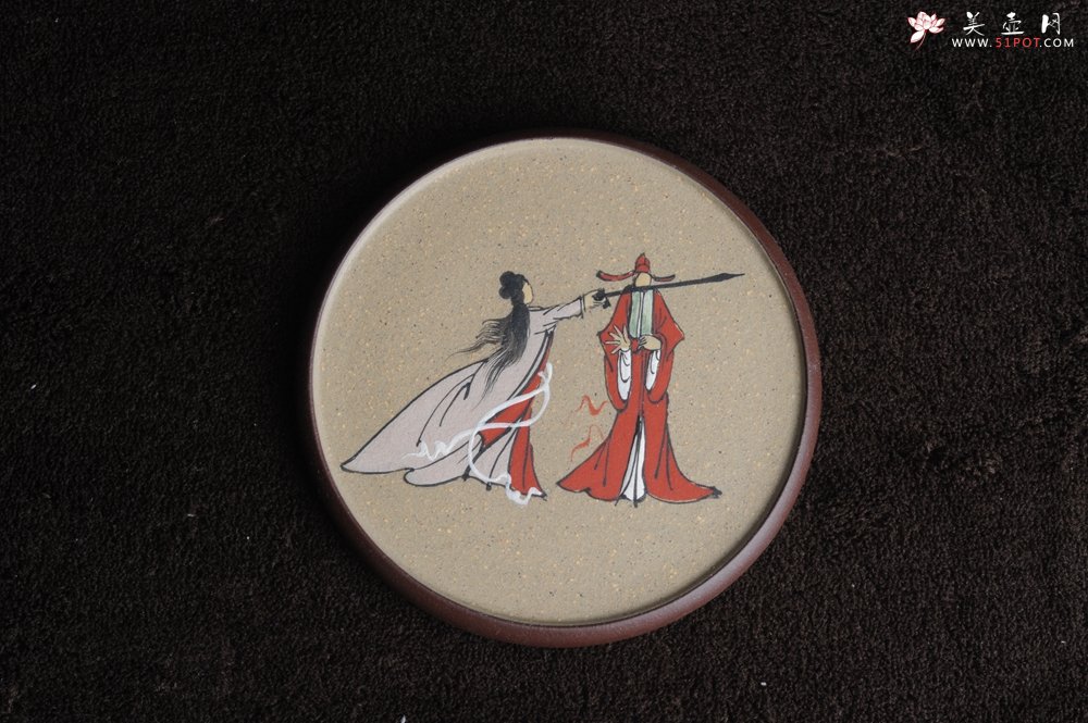 紫砂壶图片：美杯特惠 我的意中人是盖世英雄 精品泥绘品茗杯 杯垫一套 送礼自用佳品 - 宜兴紫砂壶网