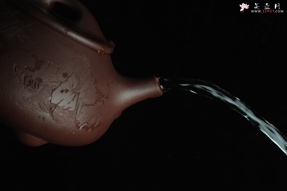 紫砂壶图片：美壶特惠 经典平盖小石瓢 满瓢（景舟石瓢）方健双刀即兴装饰松下高士煮茶图 泥料超好 做工灰常精致 - 宜兴紫砂壶网