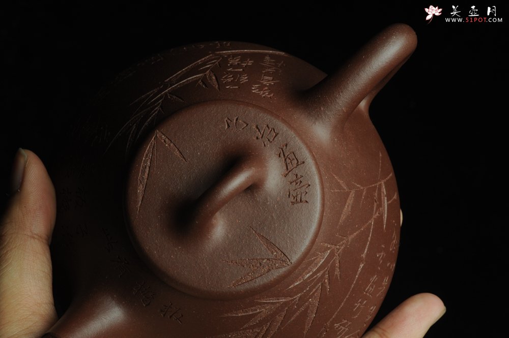 紫砂壶图片：优质紫泥 全手工精品摹古老子冶石瓢 骨肉匀挺 清茗堂助工文气装饰板桥竹 文人风骨尽显 - 宜兴紫砂壶网