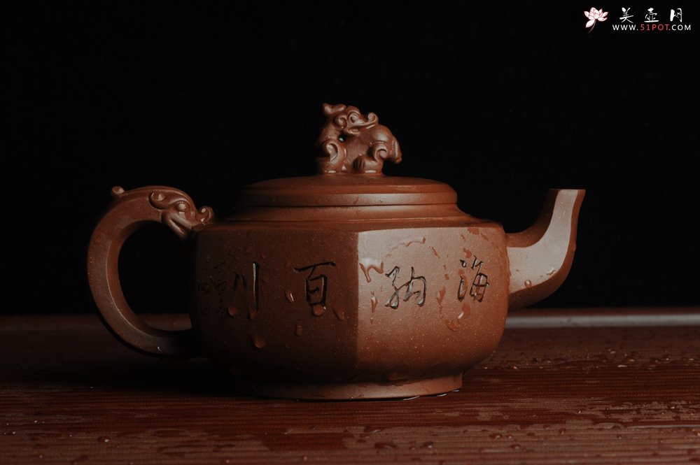 紫砂壶图片：美壶特惠 六方龙樽 刻绘山水 浑厚大气 - 宜兴紫砂壶网