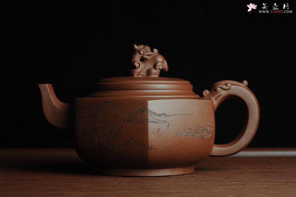 紫砂壶图片：美壶特惠 六方龙樽 刻绘山水 浑厚大气 - 宜兴紫砂壶网
