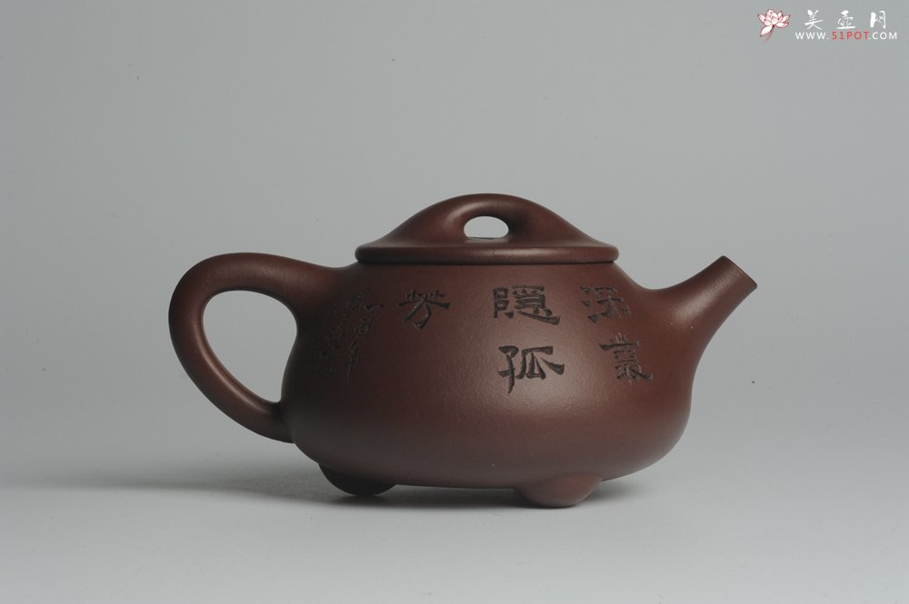 紫砂壶图片：美壶特惠 深丛隐孤芳 经典平盖小石瓢 满瓢（景舟石瓢）装饰菊花 泥料超好高档包装 做工灰常精致 - 宜兴紫砂壶网